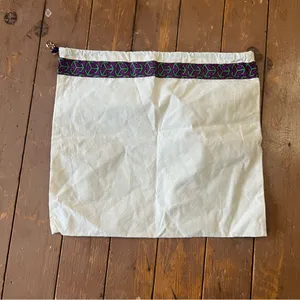 Tory Burch Cotton Dust Drawstring Bag Purple and Green gold-tone logo charm thumbnail 3