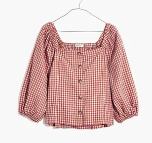 Madewell Gingham Seersucker Puff-Sleeve Button-Front Top Size 4 thumbnail 4