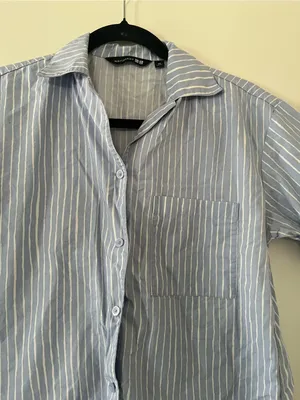 Uniqlo Blue White Striped 100% Cotton Button Down Top XS Coastal Euro Summer thumbnail 3