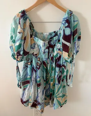 Poupette St. Barth Puff Sleeve Mini Dress Size Medium thumbnail 1