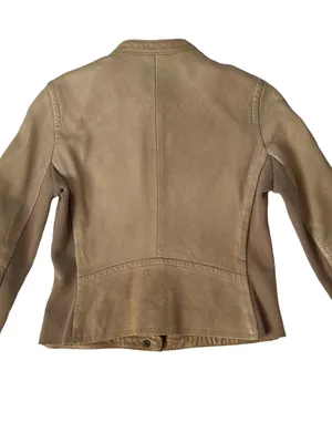 J.Crew Collection Genuine Leather Moto Jacket Beige Taupe Size 4 thumbnail 10