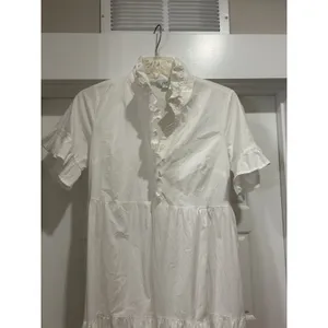 Crown & Ivy White Cotton Tiered Ruffle Midi Dress sz Large Modest Teacher Church thumbnail 8