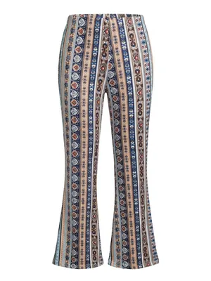 Patterned Flare Pants in Blue and Tan Multiple thumbnail 2