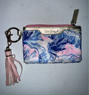 Lily Pulitzer ID Case Keychain wallet travel Hot Pink & Blue thumbnail 1