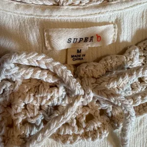Super B Cream Crochet Lace Trim Gauze Peasant Blouse Top Medium thumbnail 5