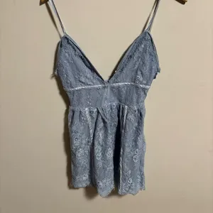 NWOT Superdown x Revolve Mandy Lace Flare Dress in Dusty Blue- Size XS thumbnail 6