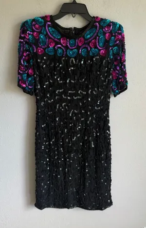 Vintage Stenay Black 100% Silk Heavily Beaded Sequins Dress Womens 4 Formal thumbnail 1
