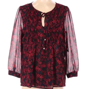 Tommy Hilfiger Pintucked Tie 3/4 Sleeve Floral Top v6x thumbnail 2