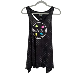 Maui and Sons Black Polka Dot Geometric Graphic Racerback Shark Tank Top Medium thumbnail 2