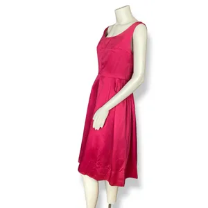 Vintage 1950s Dress A-Line Pink‎ Sleeveless Retro Satin FLAWS Handmade Zip-Up thumbnail 3