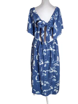A New Day Blue and White Print Square Neck Midi Dress with Cutout Size Large thumbnail 2