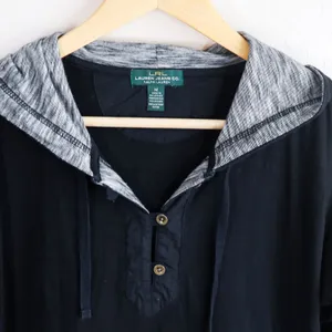LRL Ralph Lauren Jeans Co Black Long‎ Sleeve Henley Hoodie Size M Y2K Activewear thumbnail 14