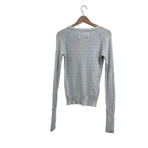 American Eagle Womens Cable Knit V-Neck Sweater Gray Cotton Angora Blend Large thumbnail 2