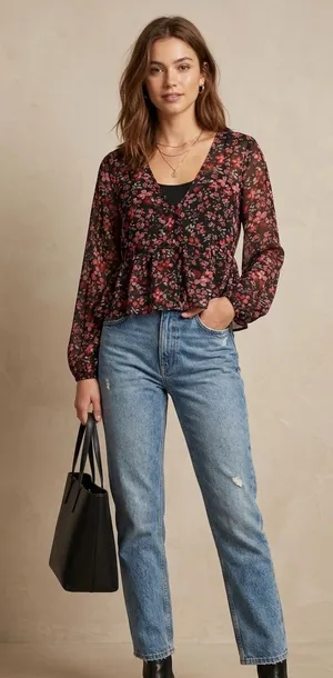 Stradivarius Sheer Floral Blouse Small NWT thumbnail 1