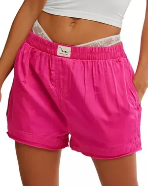 Free People Day To Day Boxers Pink Peacock XS Lounge Shorts Pockets thumbnail 1