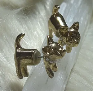 Dog Cat gold tone matte Earrings thumbnail 5