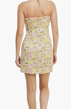 Lush Floral Print Spaghetti Strap Mini Dress Yellow/Pink size Small thumbnail 3