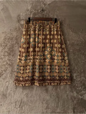 Lapis Geometric Pattern Midi Skirt Women’s Size L Brown and Teal thumbnail 3