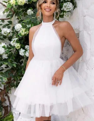 White High Neck Backless Dress Size L thumbnail 1