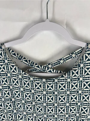 LOFT Geometric Crisscross Back Fit & Flare Dress Blue White Size 0 thumbnail 3