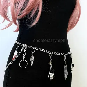 Handmade Silver Kawaii Whimsygoth Anime Skeleton Chain Belt, Fits 23-45 Inches, X7GA1350 thumbnail 2
