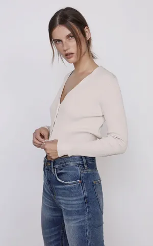 ZARA Beige Cropped Knot Cardigan Top Jacket thumbnail 1