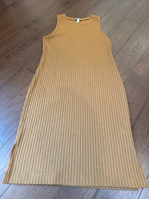 Nine West Ribbed Sleeveless Midi Dress - Mustard Gold Size Large - C73-032 thumbnail 4