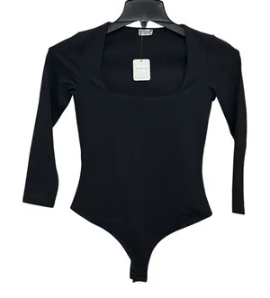 Free People Intimately Black Jersey Knit‎ Long Sleeve Thong Bodysuit Top Size S thumbnail 1