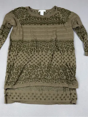 Design History Tunic Top Womens S Olive Leopard Floral Sheer Knit High Low Boho thumbnail 1