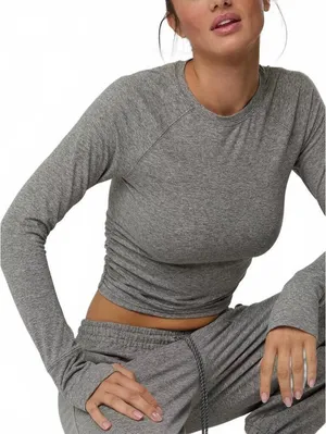 AE OFFLINE By Aerie Weekend Away Long Sleeve T-Shirt American Eagle Shell Gray S thumbnail 1