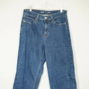 Old Navy Women's Size 10 High-Rise Barrel Leg Jeans Dark Wash Blue Denim thumbnail 2