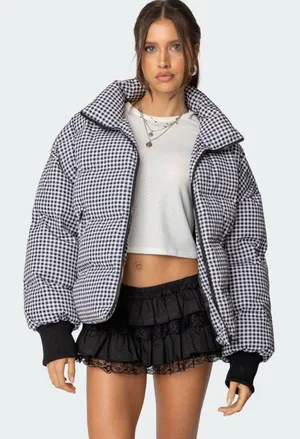 Edikted oversized, gingham puffer coat thumbnail 1