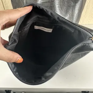 Anthropologie Leather Akimbo Shoulder Tote Bag w/ Pouch Black Charcoal Brass thumbnail 8