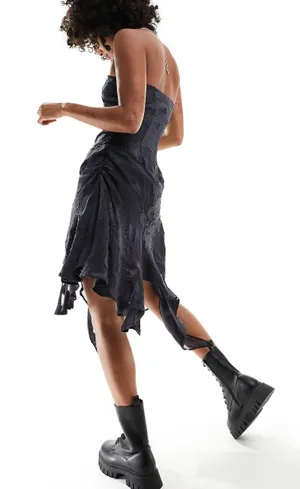 Collusion jacquard bandeau asymmetric dress in gray thumbnail 2