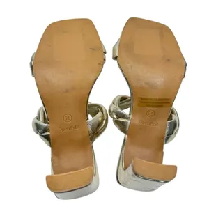 Open Edit Sandals Size 6.5 Gold Metallic Twisted Double Strap‎ Slip On Heels thumbnail 9