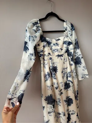 Abercrombie & Fitch NWT Ivory & Blue Emerson Chiffon Long-Sleeve Midi Dress XS thumbnail 13
