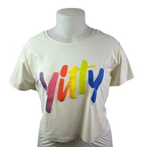 Yitty Cream White Crewneck Short Sleeve Cropped Graphic Tee T shirt Top Size 2XL thumbnail 1