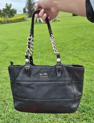 Coach Madison Tribeca East West Black Pebbled Leather Chain Purse Shoulder Bag thumbnail 1
