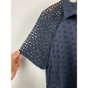 J. Crew Navy Blue Eyelet Short Sleeve Pockets Pop Over Shirt Dress Size 6‎ thumbnail 2