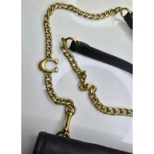 ​Coach CA359 Cut Out Handle Clutch Crossbody Bag Black Leather Removable Chain thumbnail 4
