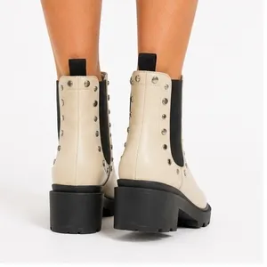 Time and Tru Womens Chelsea Boots Size 6 Winter White Studded Side Zip Comfort thumbnail 6