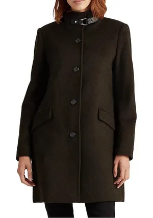 Lauren Ralph Lauren Women's Wool Blend Buckle-Collar Coat Military Green Sz 2 thumbnail 1