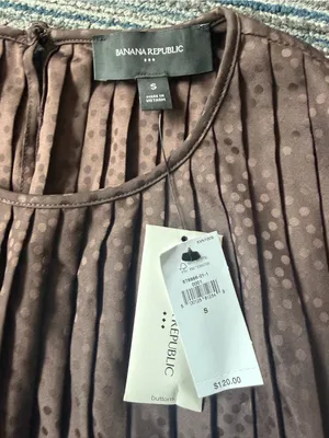 Banana Republic Pleated Dot Shift Dress Small S Brown Sleeveless Knee Length NWT thumbnail 4