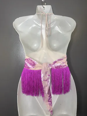 For Love & Lemons Tank Top Womens Small Pink Floral Fringe Halter Cropped Party thumbnail 5