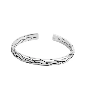 925‎ Sterling Silver Braided Cuff Bangle Bracelet Adjustable Open End thumbnail 2
