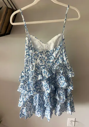 CoCoLillys White and Blue Floral Dress thumbnail 2