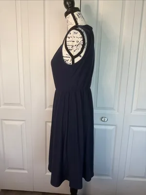 Sheila Rose Sleeveless Navy Midi Dress with Gathered Neckline thumbnail 3