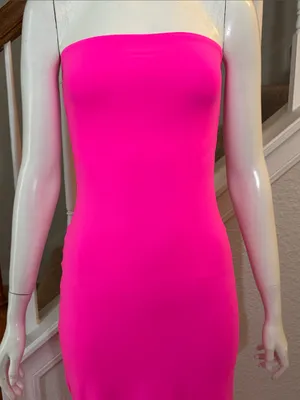 SKIMS Fits Everybody Tube Dress in a striking neon pink colorway size medium thumbnail 3
