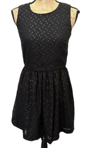 French Connection Fit & Flare Dress‎ Black Metallic Polka Dot Monochrome Size 4 thumbnail 1