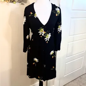 Free People Time On My Side Floral Wrap Mini Dress Black 3/4 Sleeve Sz M💚 thumbnail 11